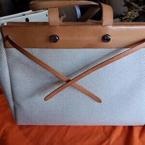 AUTHENTIC HERMES AIRBAG/HERBAG IN BEIGE CANVAS W/ TAN LEATHER W/2ND BAG DUST BAG